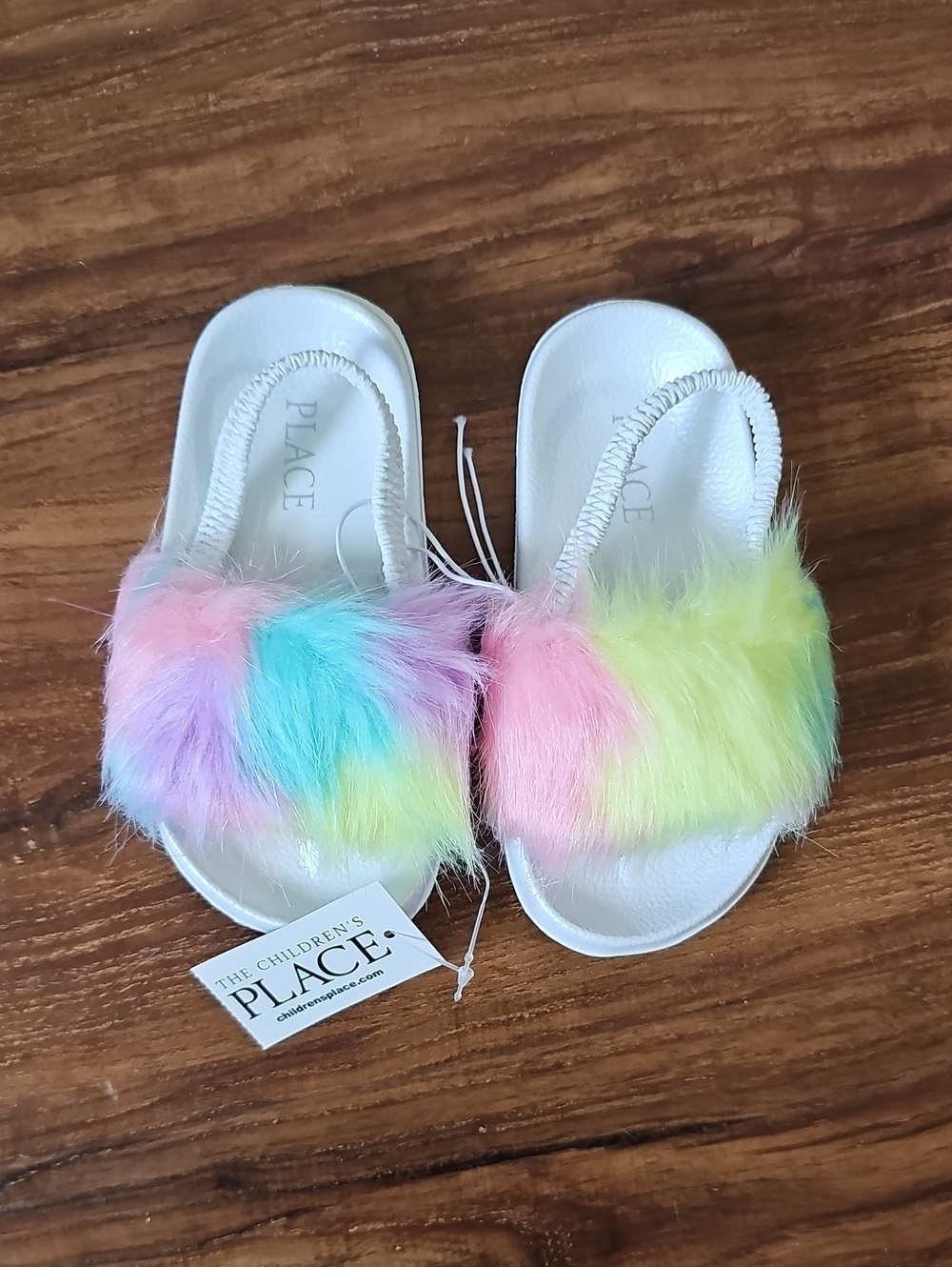 The Children's Place Rainbow Faux Fur Toddler Girl Slides Size 8